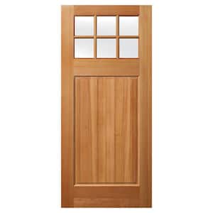 36 in. x 80 in. 1 Panel Universal 6 Lite TDL Satin Glass Unfinished Fir Wood Front Door Slab with Ovolo Sticking