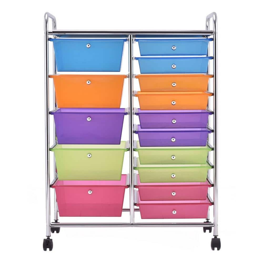 12 Plastic Drawers Rolling Cart Storage Organizer Bins with Four wheels in  White