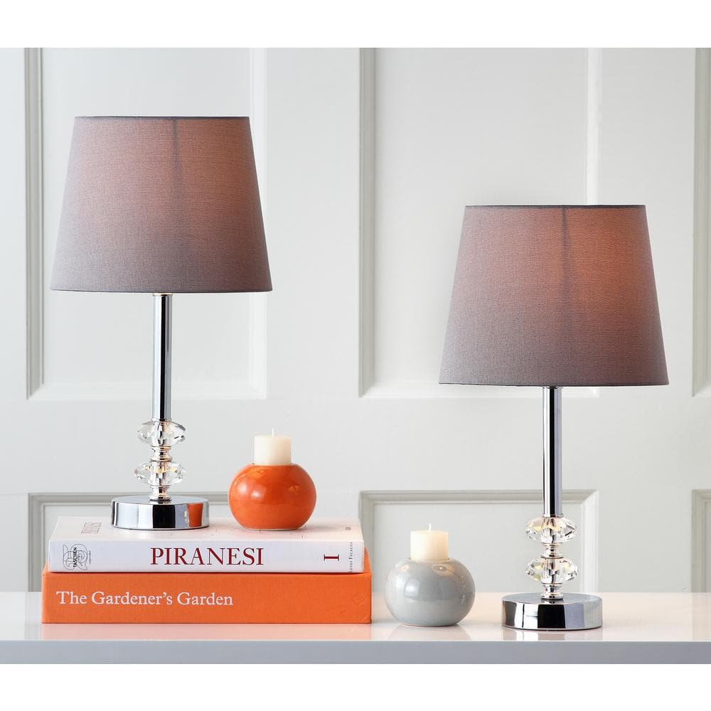 Ashford Clear Crystal Orb Table Lamp Set with Gray Shades