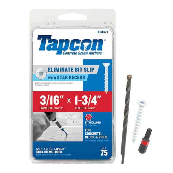 Tapcon 3/16 in. x 1-3/4 in. White Star Flat-Head Concrete Anchors (75-Pack)