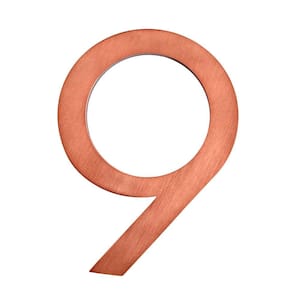 6 in. Antique Copper Aluminum Floating or Flat Modern House Number 9