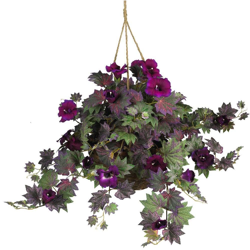 Nearly Natural Morning Glory Hanging Basket Silk Plant 6610 The Home Depot