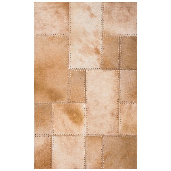 Studio Leather 3 ft. x 5 ft. Beige Abstract Squared Area Rug