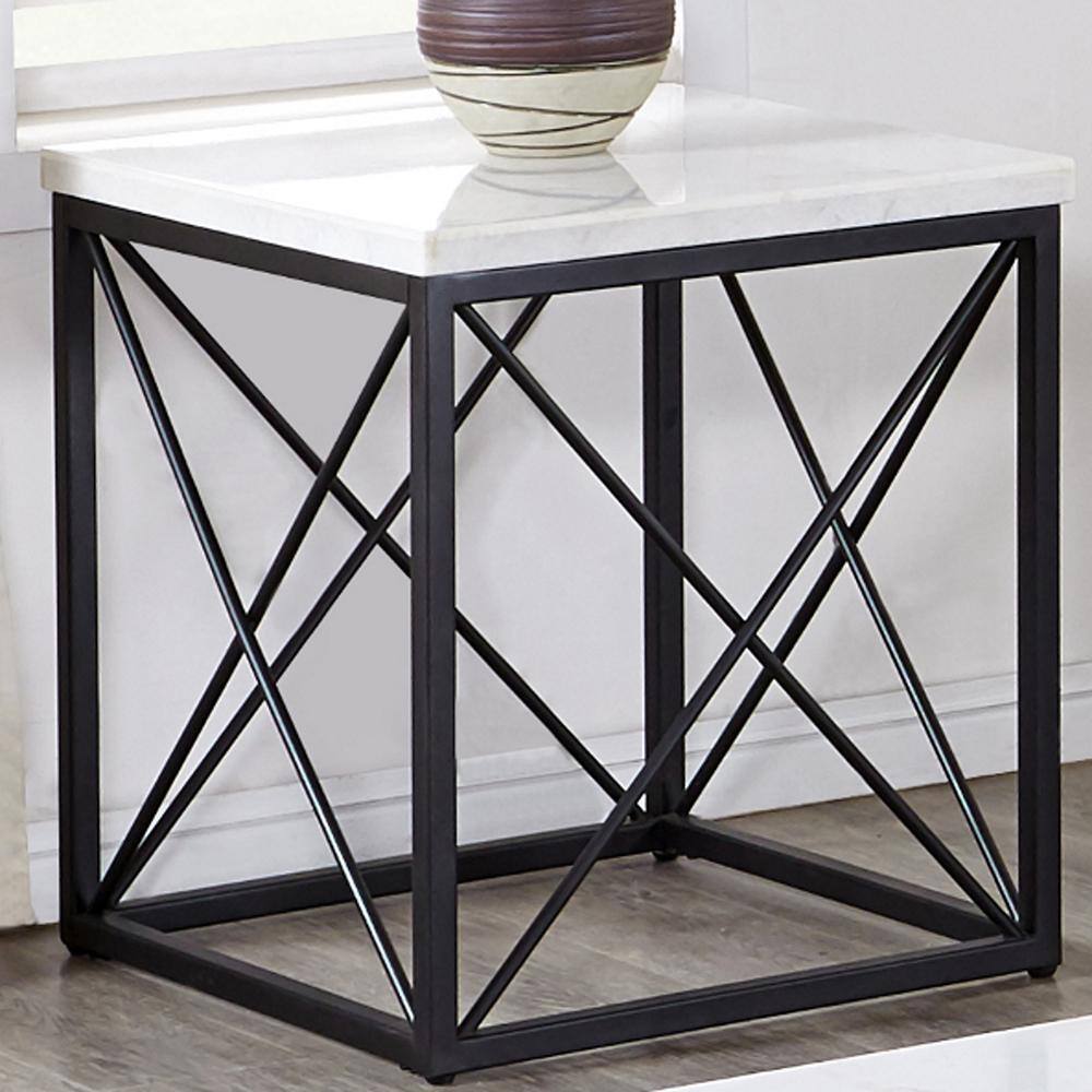 Skyler 26.5'' White Marble Top Square End Table with Black Iron Base