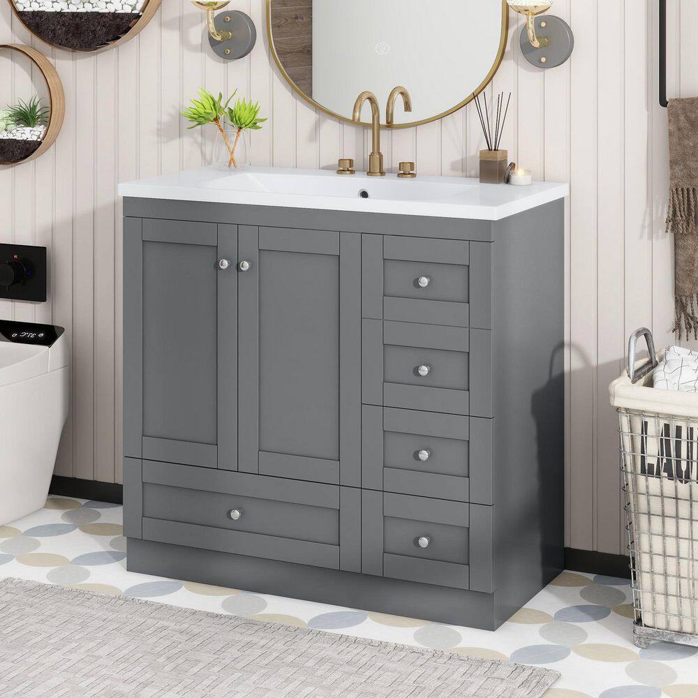 35. 8 in. W x 17. 9 in. D x 34. 5 in. H in Single Sink Freestanding Gray Ba