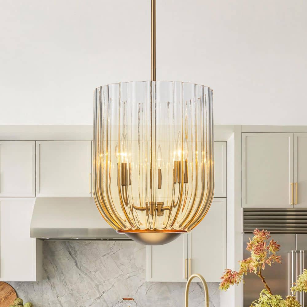 Puente 3-Light 11 in. W Brass Chandelier with Gold Gradient Ribbed Glass Shade for Living Room, Dining Room and Bedroom price history on PriceWatchPro