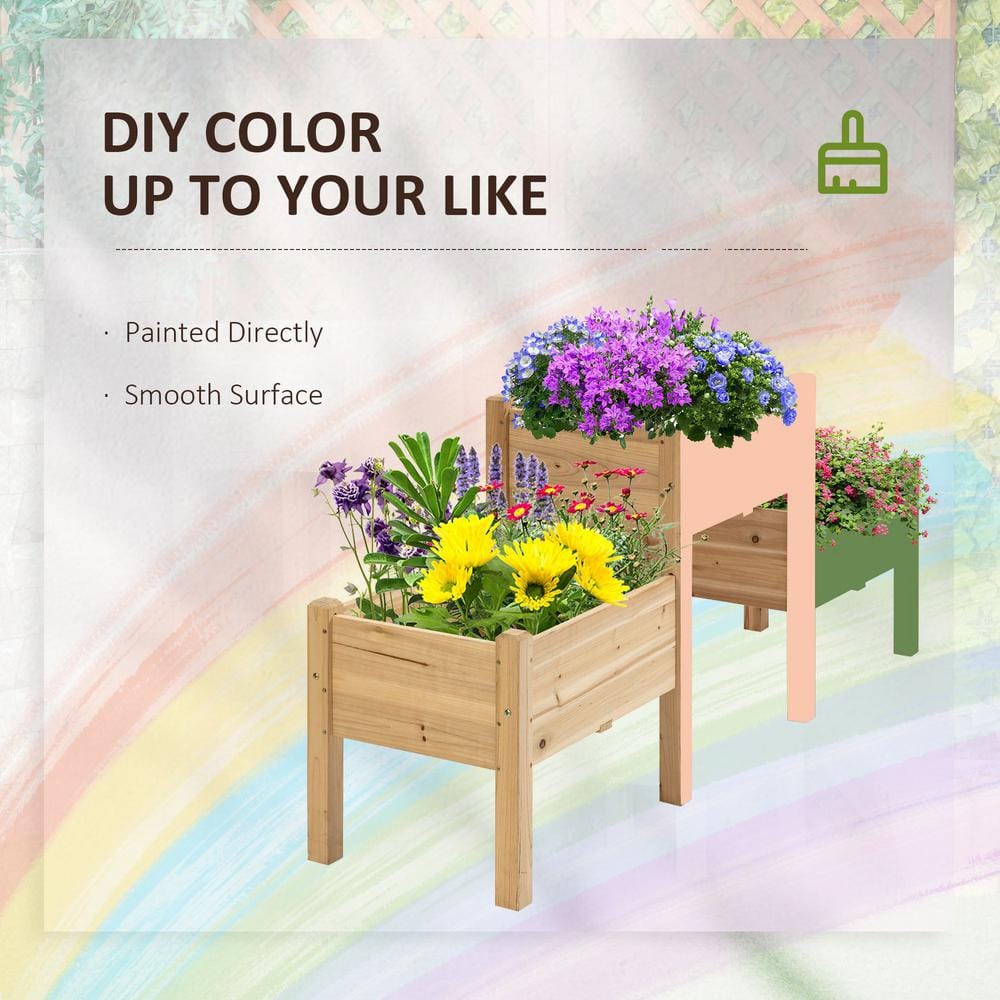 Natural Fir 3-Tier Raised Garden Bed with Planter Boxes