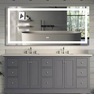 60 in. W x 28 in. H Rectangular Frameless Anti-Fog LED Light Wall Bathroom Vanity Mirror with Touch Button in Silver