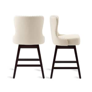 Zola 26 in. Off-White Wood Frame Counter Bar Stool Fabric Upholstered Swivel Bar Stool Set of 6