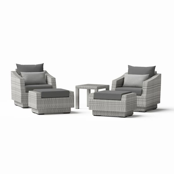 RST BRANDS Cannes 5-Piece All Weather Wicker Patio Club Chair and Ottoman Conversation Set with Sunbrella Charcoal Gray Cushions