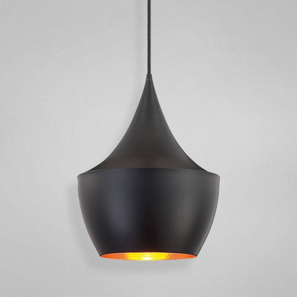 Black Aluminum Mini Pendant Light with Brass Shade