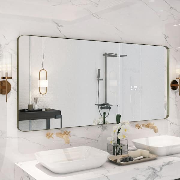 60 in. W x 28 in. H Premium Aluminum Framed Rectangular Bathroom Vanity Wall Mirror in Bronze