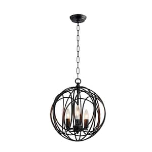 Ana 3-Light Matte Black No Decorative Accents Candlestick Globe Chandelier for Living Room