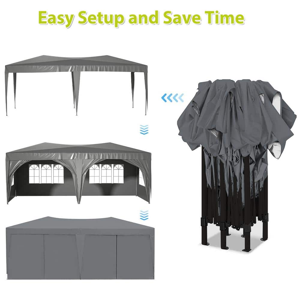 Gray 10 x 20 ft Steel Frame Pop-Up Canopy Tent with Removable Sidewalls