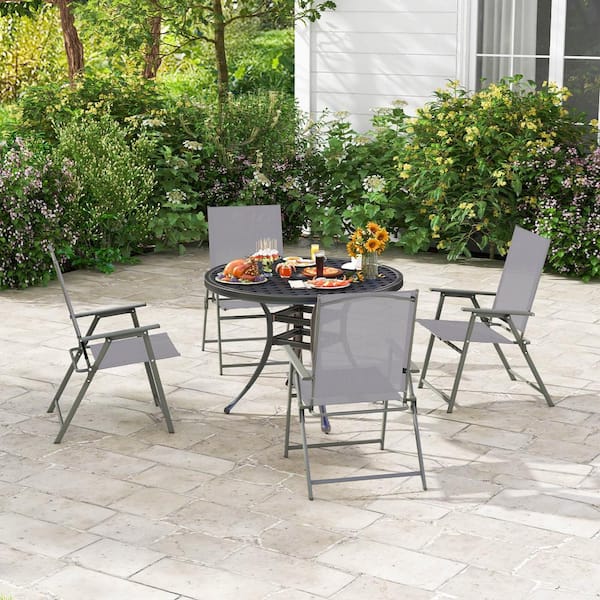 Unbranded Metal Folding Outdoor Dining Chair Portable Dining Chairs with Armrests for Camping, Lawn Yard in Gray, Set of 4