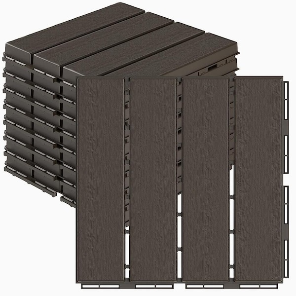 Pro Space 1 ft. W x 1 ft. L Plastic Interlocking Deck Tiles Wood Grain Dark Coffee (10-Pack)
