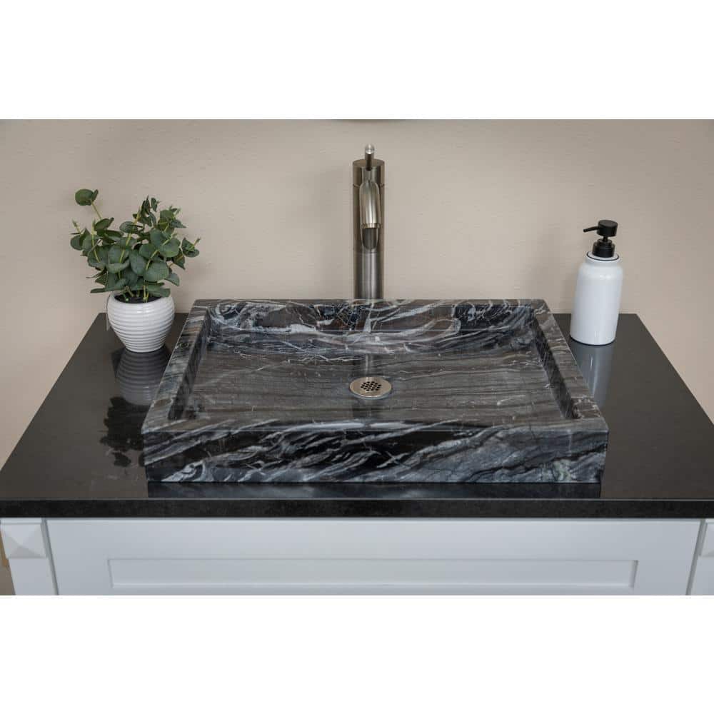Charcoal Gray Stone Rectangular Vessel Bathroom Sink