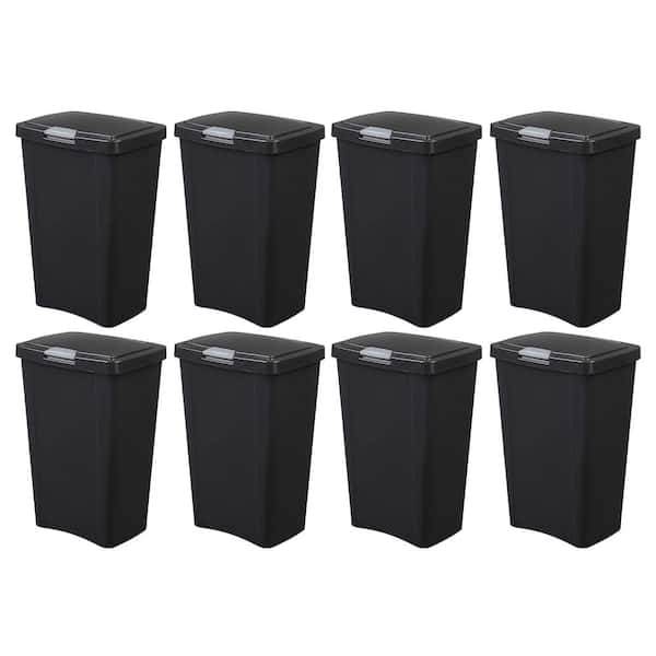 13 Gal. Black Touch-Top Wastebasket Plastic Household Trash Can with Titanium Latch (8-Pack)