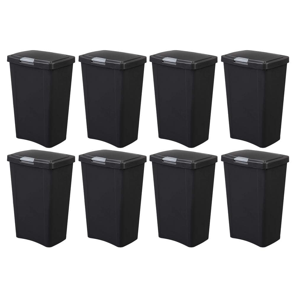 Sterilite 13 Gal. Black TouchTop Wastebasket Plastic Household Trash Can with Titanium Latch (8