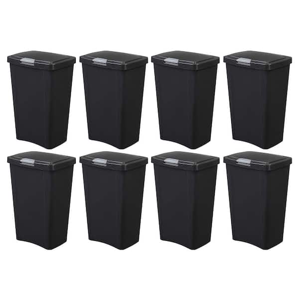 Sterilite 13 Gal. Black Touch-Top Wastebasket Plastic Household Trash Can with Titanium Latch (8-Pack)