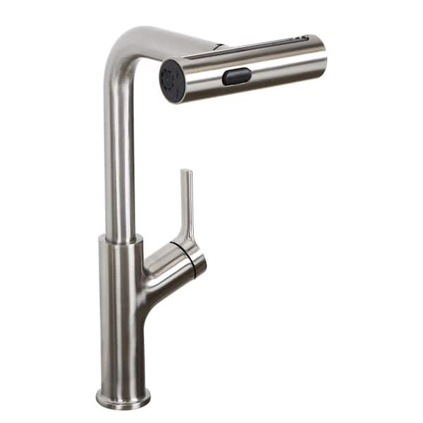 Single Handle Pull Out Sprayer Kitchen Faucet 1 Hole Modern Stainless Steel Pull Down Kitchen Sink Taps Brushed Nickel