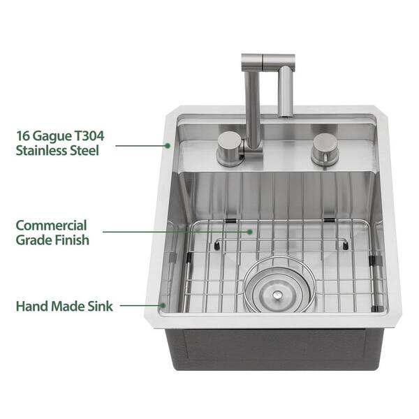 Numhew 16 Gauge Stainless Steel 15 in. x 17 in. x 9 in. Undermount