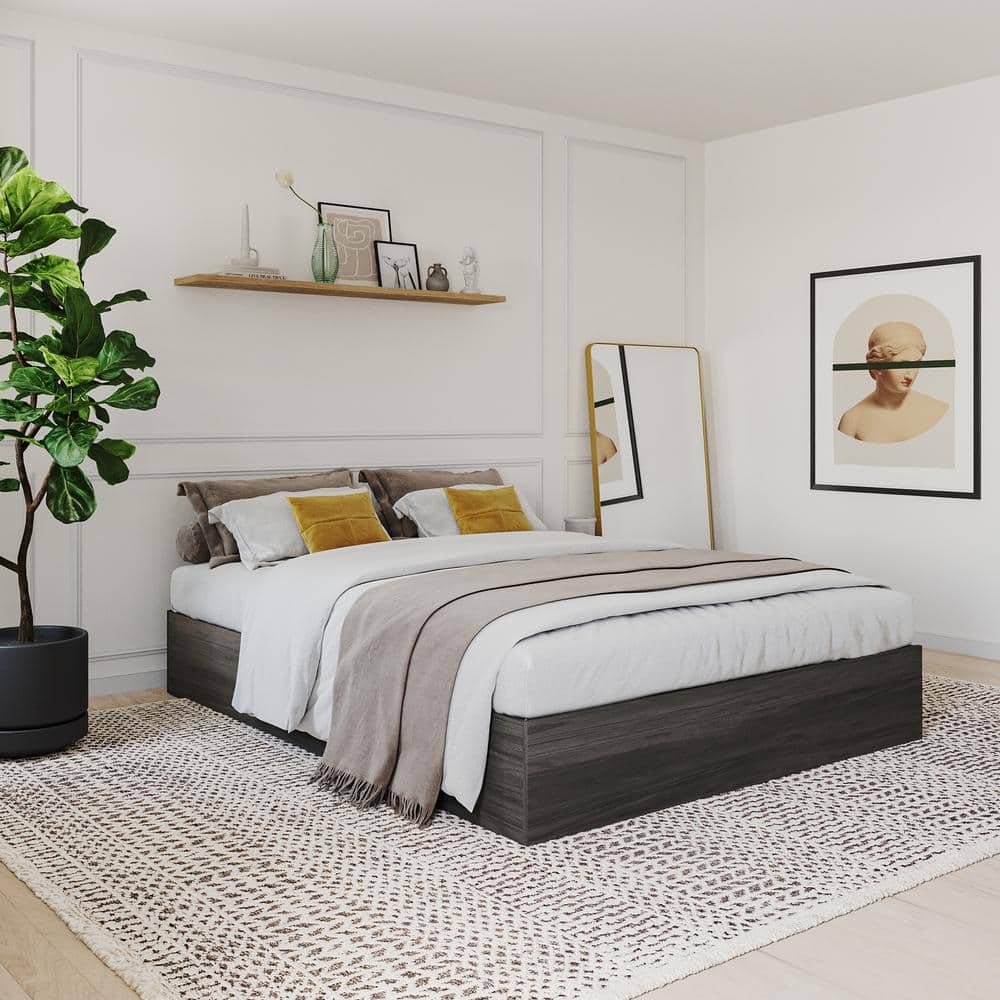 Bark Gray Queen Wood Storage Bed Frame with 3 Drawers