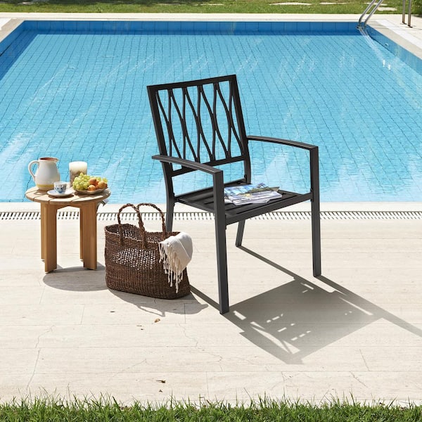 Stackable Metal Patio Bistro Outdoor Dining Chair in Black