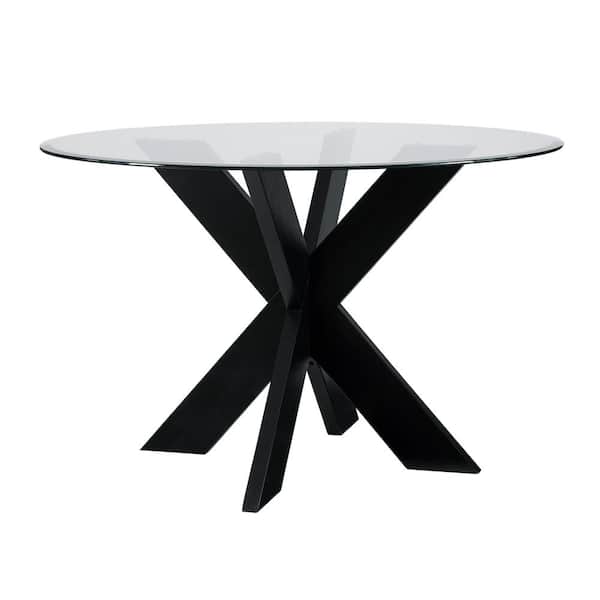 Linon Home Decor Norris Black Glass Top 48 in. Dining Table Seats 4