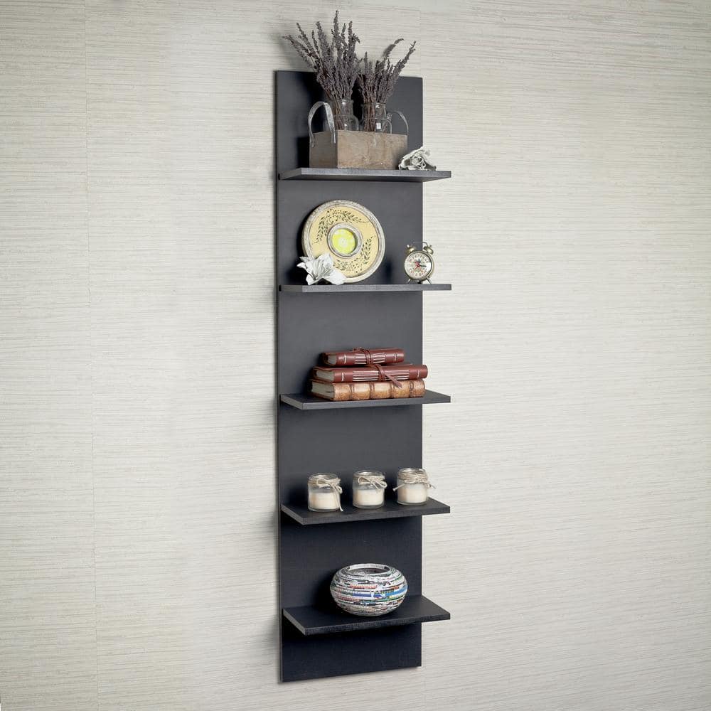 Sleek Black Woodgrain 52" Floating Wall Shelf for Modern Spaces