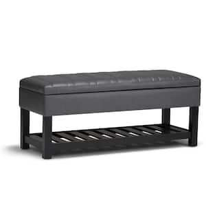 Memphis 44 in. Wide Transitional Rectangle Storage Ottoman Bench in Stone Grey Vegan Faux Leather