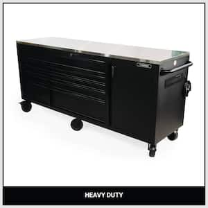 84 in. W 24 in. D 9-Drawer Heavy-Duty Mobile Workbench with SS Top Matte Black