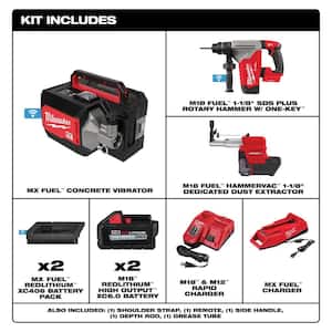 MX FUEL Lithium-Ion Cordless Briefcase Concrete Vibrator Kit W/M18 1-1/8 in. SDS -Plus Rotary Hammer/Dust Extractor Kit