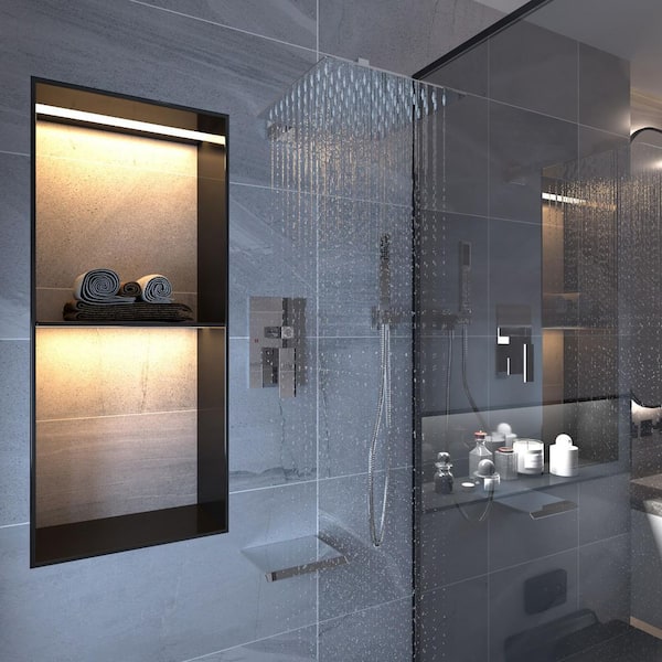 3-Spray Patterns With 2.5 GPM 12 in. Showerhead Wall Mounted Dual Shower Heads with Valve in Polished Chrome
