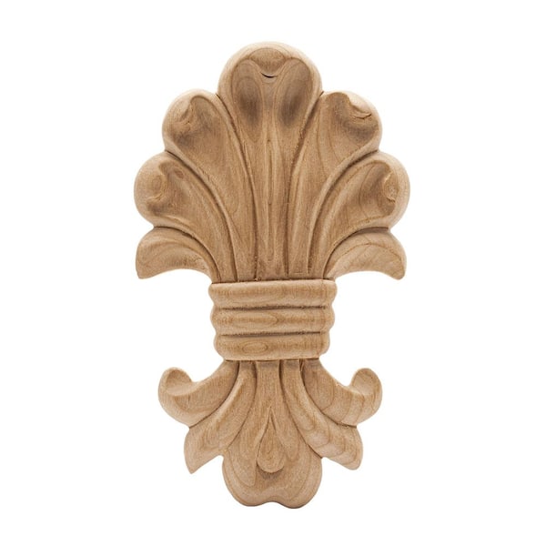American Pro Decor 5/8 in. x 3 in. x 5 in. Unfinished Hand Carved North American Alder Wood Acanthus Applique and Onlay Moulding (2-Pack)