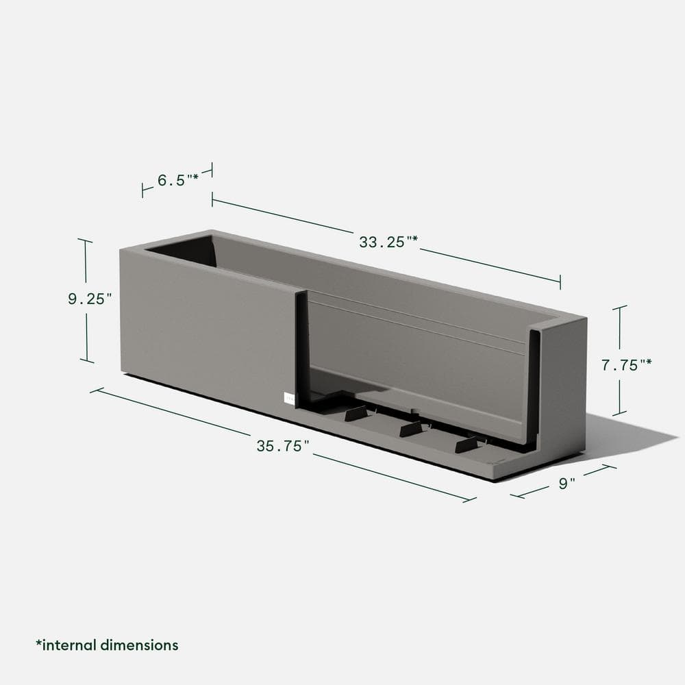 Gray Rectangular Plastic Window Box Planter with Drainage Holes