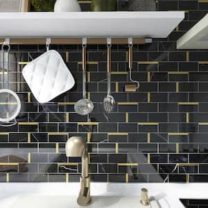 Natural Blanco Black Gold 11.82 in. x 11.82 in. Brick Joint Polished Marble Mosaic Tile (9.7 sq. ft./Case)