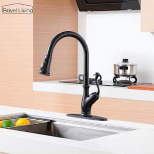 3-Spray Patterns 1.8 GPM Single Handle Touchless Pull Down Sprayer Kitchen Faucet with Deckplate in Matte Black