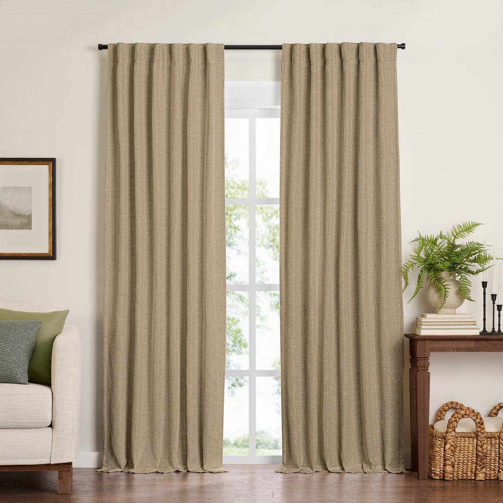 Beige Linen Blackout Pleated Curtain Panel