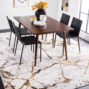 Amelia Gray/Gold 7 ft. x 7 ft. Abstract Distressed Square Area Rug