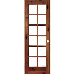 30 in. x 96 in. Rustic Knotty Alder 12-Lite Left-Hand Clear Glass Red Chestnut Stain Wood Single Prehung Interior Door