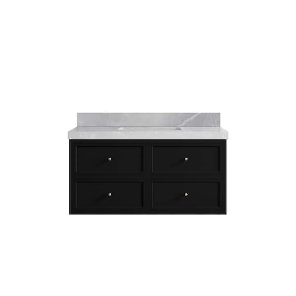 Willow Collections Roswell 42 in. Single Sink Freestanding Black Bath Vanity with Pearl Gray Qt. Top Unassembled