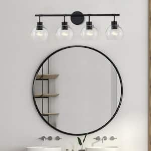 Bubble 30.5 in. 4-Light Matte Black Vanity Light with Round Glass Shades