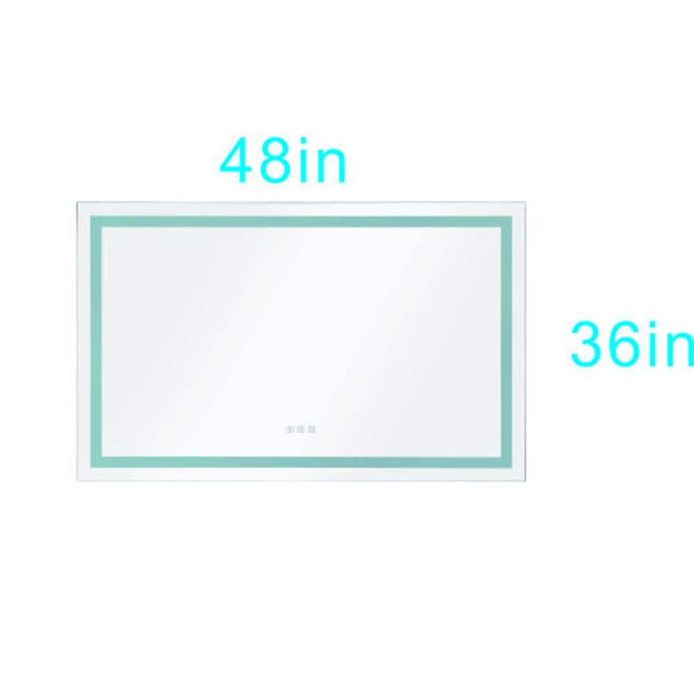 48 in. W x 36 in. H Large Rectangular Frameless Anti-Fog Wall Bathroom Vanity Mirror in White