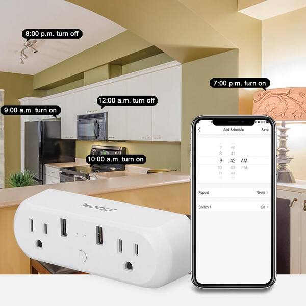 Xodo 2-Outlet 10 Amp AC USB Smart Plug with White Multi-Plug Outlet  (2-Pack) WP3 2-Pack - The Home Depot