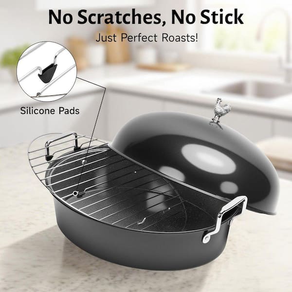32 qt. Black Carbon Steel Roasting Pan Oven Safe Kitchen Roaster
