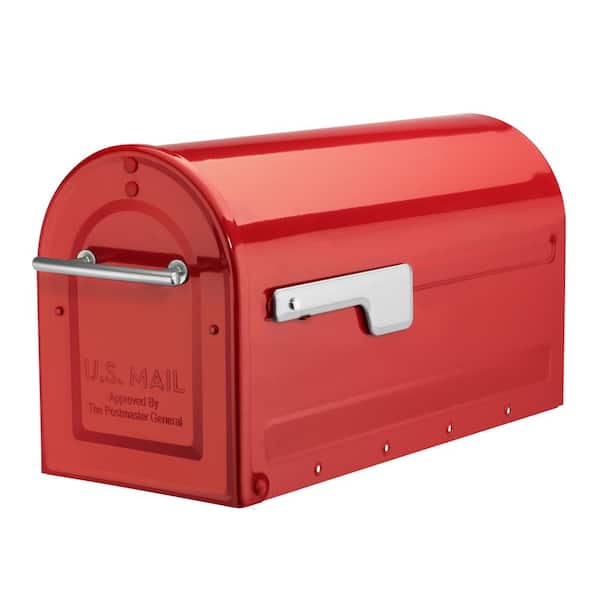 Architectural Mailboxes Boulder Red, Large, Steel, Post Mount Mailbox with Silver Handle and Flag