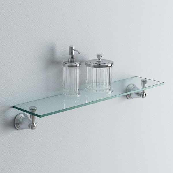 Banbury 5-4/25 in. L x 3 in. H x 22-3/4 in. W Wall-Mount Clear Glass Shelf in Brushed Nickel