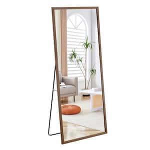 31.5 in. W x 71 in. H Rectangle Brown Wood Framed Floor Standing Mirror, Wall Mounted Mirror for Bedroom, Living Room