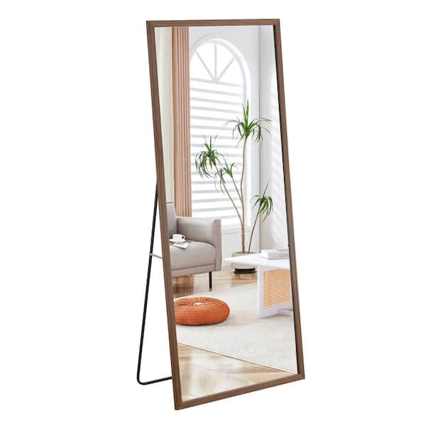 Unbranded 31.5 in. W x 71 in. H Rectangle Brown Wood Framed Floor Standing Mirror, Wall Mounted Mirror for Bedroom, Living Room